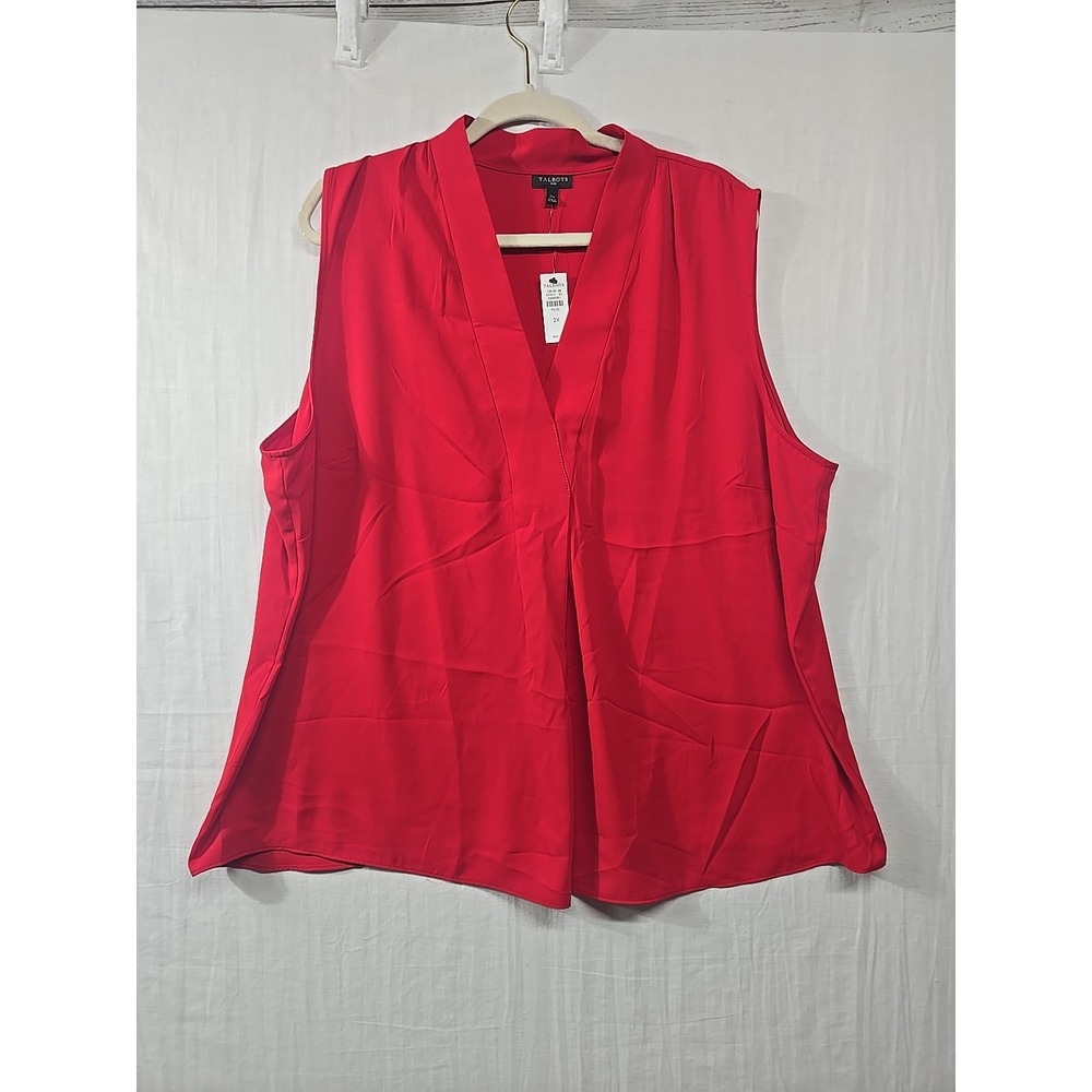NWT Talbots Red V-Neck Sleeveless Tank Blouse Top Women's 2X Plus Polyester